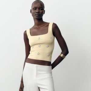 ZARA FLORAL EMBROIDERED STRETCH TOP